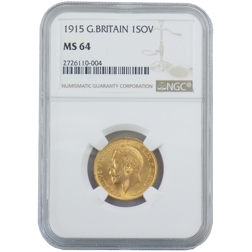 Pre-Owned 1915 UK George V Full Sovereign Gold Coin NGC Graded