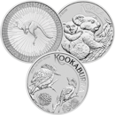 Pre-Owned Australian Kangaroo, Koala, & Kookaburra 1oz Silver Coin Collection - 3 Mixed Dates Coins - VAT Free