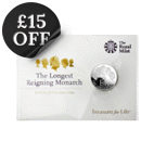 Pre-Owned 2015 UK The Longest Reigning Monarch £20 Fine Silver Coin - Carded - VAT Free