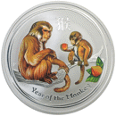 Pre-Owned 2016 Australian Lunar Monkey Colourised 1oz Silver Coin - VAT Free