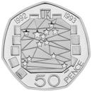 Pre-Owned UK 1992/1993 EU Single Market 50p Piedfort Proof Design Silver Coin - VAT Free