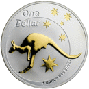 Pre-Owned 2005 Australia Kangaroo 1oz Gold-Plated Silver Coin - VAT Free