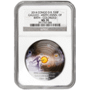 Pre-Owned 2014 Congo 450th Anniversary of the Birth of Galileo Concave 1oz Silver Coin - Graded MS70 - 3917767-006 - VAT Free