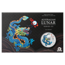 Pre-Owned 2024 Australian Lunar Dragon Colourised 1oz Carded Silver Coin - Teal Dragon - VAT Free