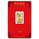 Pre-Owned PAMP 2016 Lunar Monkey 5g Gold Bar