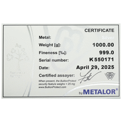 Metalor 1kg Silver Bar