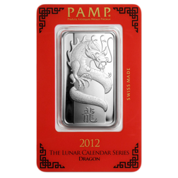 Pre-Owned PAMP 2012 Lunar Dragon 1oz Silver Bar