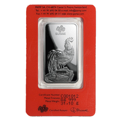 Pre-Owned 2017 PAMP Lunar Rooster 1oz Silver Bar