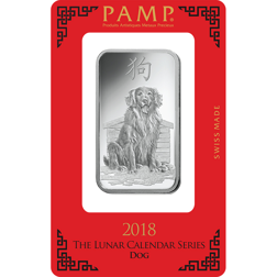Pre-Owned PAMP 2018 Lunar Dog 1oz Silver Bar