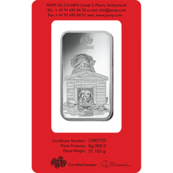 Pre-Owned PAMP 2018 Lunar Dog 1oz Silver Bar
