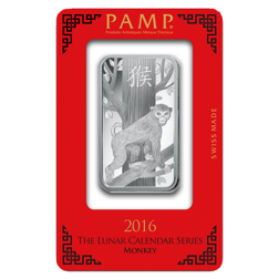 Pre-Owned PAMP 2016 Lunar Monkey 1oz Silver Bar