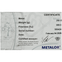 Metalor 250g Silver Bar