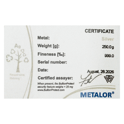 Metalor 250g Silver Bar
