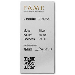 PAMP Suisse 10oz Silver Serialised Bar