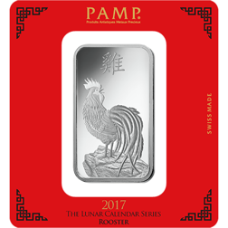 Pre-Owned 2017 PAMP Lunar Rooster 100g Silver Bar