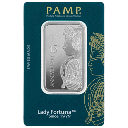 Pre-Owned PAMP Lady Fortuna 45th Anniversary 1oz Silver Bar