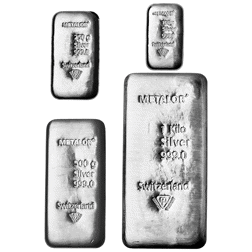Metalor 100g, 250g, 500g & 1kg Silver Bar Bundle