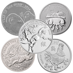 Pre-Owned 2015-2019 UK Lunar Series Silver Coin Collection - 5 Coins - VAT Free