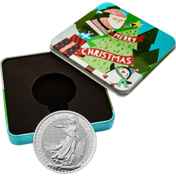 2024 Britannia 1oz Silver Coin in Christmas Tree Tin Gift Box