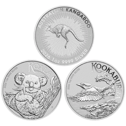 2026 Australian Kangaroo, Koala, and Kookaburra 1oz Silver Coin Collection (3 Coins)