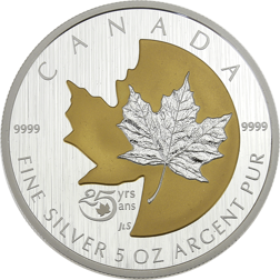 Pre-Owned 2013 Canadian Maple 25th Anniversary 5oz Silver Coin - VAT Free