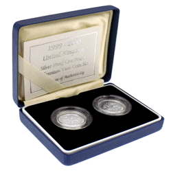 Pre-Owned 1999-2000 UK Millennium Proof £1 Silver 2 Coin Collection - VAT Free
