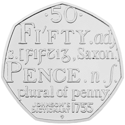Pre-Owned 2005 UK Samuel Johnson's Dictionary 50p Piedfort Proof Silver Coin - VAT Free