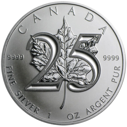 Pre-Owned 2013 Canadian Maple 1oz Silver Coin - 25th Anniversary - VAT Free