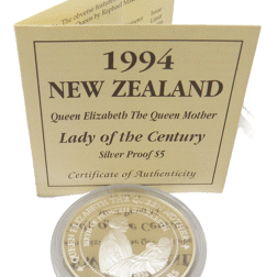 Pre-Owned 1994 New Zealand Proof Lady of the Century Silver £5 Coin - VAT Free