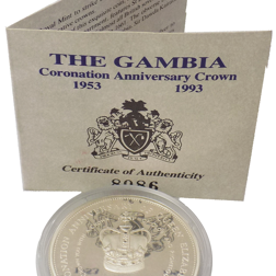Pre-Owned 1993 Gambia Coronation Anniversary Crown Silver Coin - VAT Free