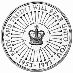 Pre-Owned UK 1993 Coronation 40th Anniversary Crown Proof Design Silver Coin - VAT Free