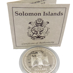 Pre-Owned 1992 Solomon Islands Proof 40th Anniversary Queen Elizabeth II Silver Coin- VAT Free