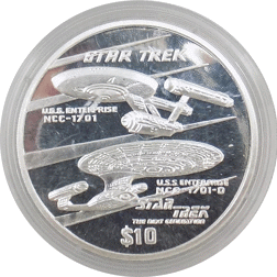 Pre-Owned 1996 Star Trek Enterprise NCC - 11701 - 0 & NCC 1701 1oz Silver Coin - VAT Free