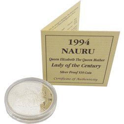 Pre-Owned 1994 Nauru Queen Mother $10 Silver Proof Coin - VAT Free