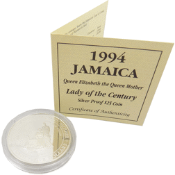 Pre-Owned 1994 Jamaica Queen Mother $25 Silver Proof Coin - VAT Free