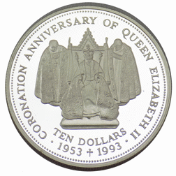 Pre-Owned 1993 Fiji Coronation Anniversary Crown Silver Proof $10 Coin - VAT Free