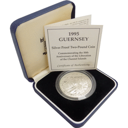 Pre-Owned 1995 Guernsey Proof £2 Anniversary of Channel Islands Liberation Silver Coin - VAT Free