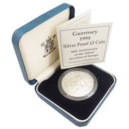 Pre-Owned 1994 Guernsey 50th Anniversary of the Allied Invasion of Europe £2 Silver Proof Coin - VAT
