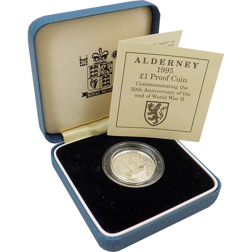 Pre-Owned 1995 Alderney 50th Anniversary of WWII £1 Silver Proof Coin - VAT Free