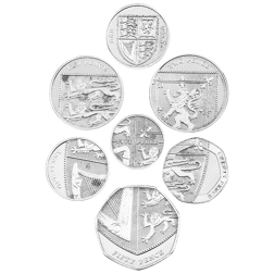 Pre-Owned 2008 UK Coinage Royal Shield of Arms Piedfort Proof Silver 7-Coin Collection - VAT Free