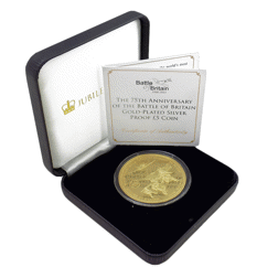 Pre-Owned 2015 Tristan da Cunha Battle of Britain £5 Gold-Plated Silver Proof Coin - VAT Free