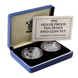 Pre-Owned 1992 UK Silver Proof Ten Pence Two Coin Set - VAT Free