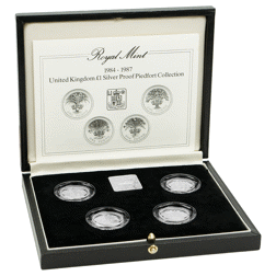 Pre-Owned 1984-1987 UK Proof Piedfort £1 Silver 4 Coin Collection - VAT Free