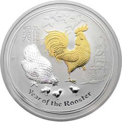 Pre-Owned 2017 Australian Lunar Rooster Gilded 1oz Silver