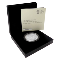 Pre-Owned 2017 UK Sapphire Jubilee of Queen Elizabeth II £5 Proof Silver Coin - VAT Free