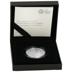 Pre-Owned 2017 UK Sapphire Jubilee of Queen Elizabeth II £5 Proof Silver Coin - VAT Free