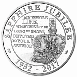 Pre-Owned 2017 UK Sapphire Jubilee of Queen Elizabeth II £5 Proof Silver Coin - VAT Free