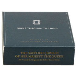 Pre-Owned 2017 UK Sapphire Jubilee of Queen Elizabeth II £5 Proof Silver Coin - VAT Free