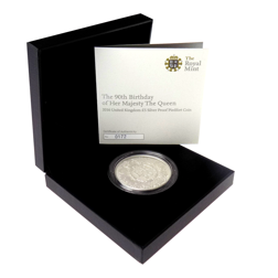Pre-Owned 2016 UK 90th Birthday of Queen Elizabeth II £5 Piedfort Proof Silver Coin - VAT Free