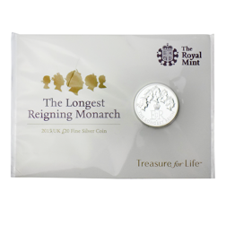 Pre-Owned 2015 UK The Longest Reigning Monarch £20 Fine Silver Coin - VAT Free
